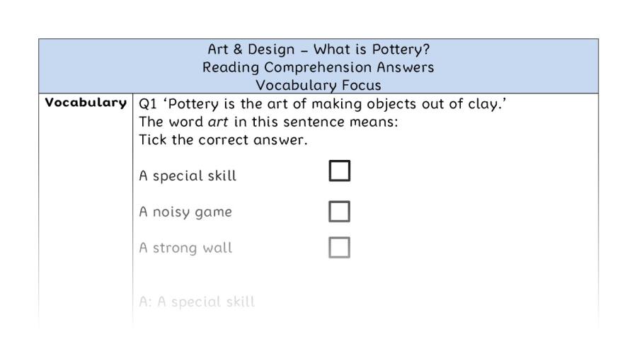What is Pottery - Reading Comprehension Answers - Vocabulary Focus