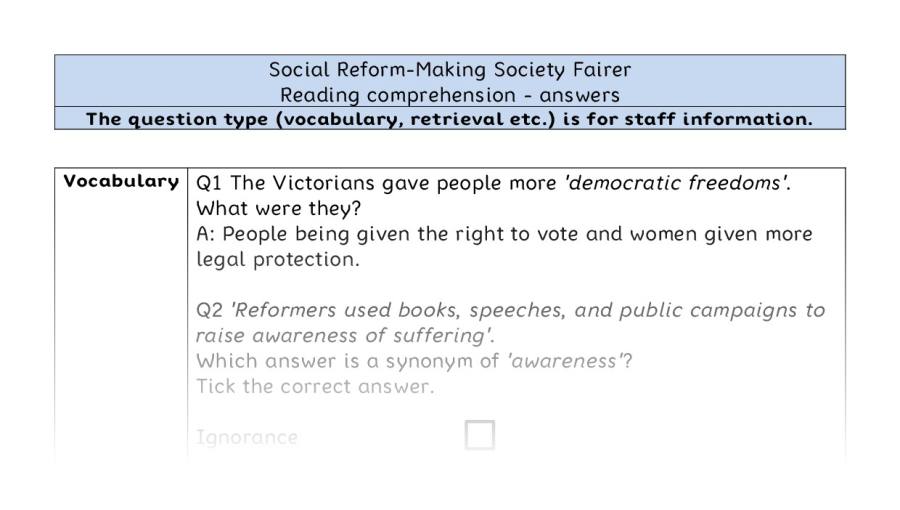 Reading comprehension - VRSIPE - Social Reform-Making Society Fairer - answers