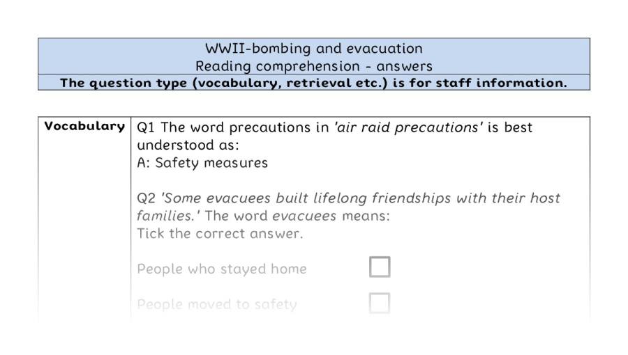 Reading comprehension - VRSIPE - WWII-bombing and evacuation - answers