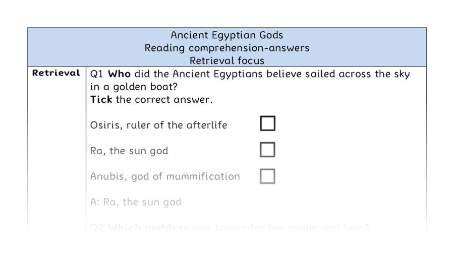 Reading comprehension - retrieval - Ancient Egyptian Gods - answers