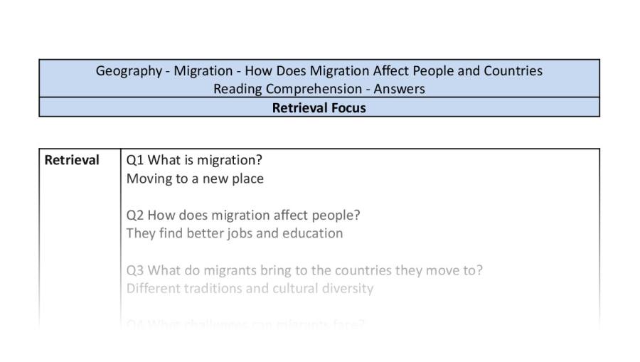 Reading Comprehension - How Does Migration Affect People and Countries - Retrieval Focus-answers