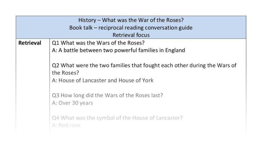Reciprocal reading - retrieval - What was The Wars Of The Rose