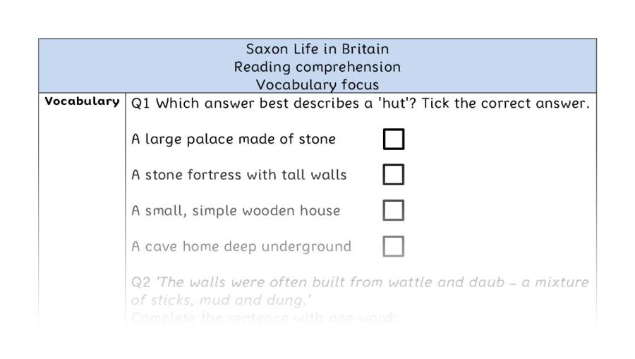 Reading comprehension - vocabulary - Saxon Life in Britain