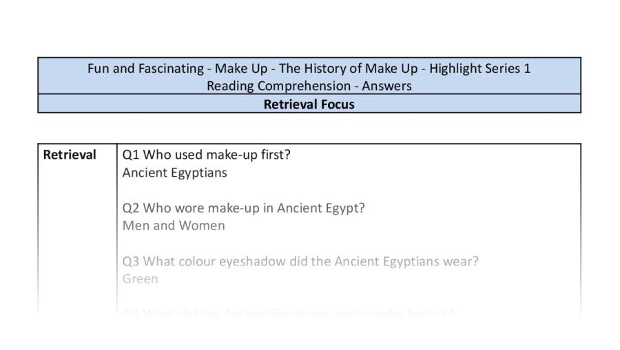 Reading Comprehension - The History of Make Up - Highlight Series 1 - Retrieval Focus