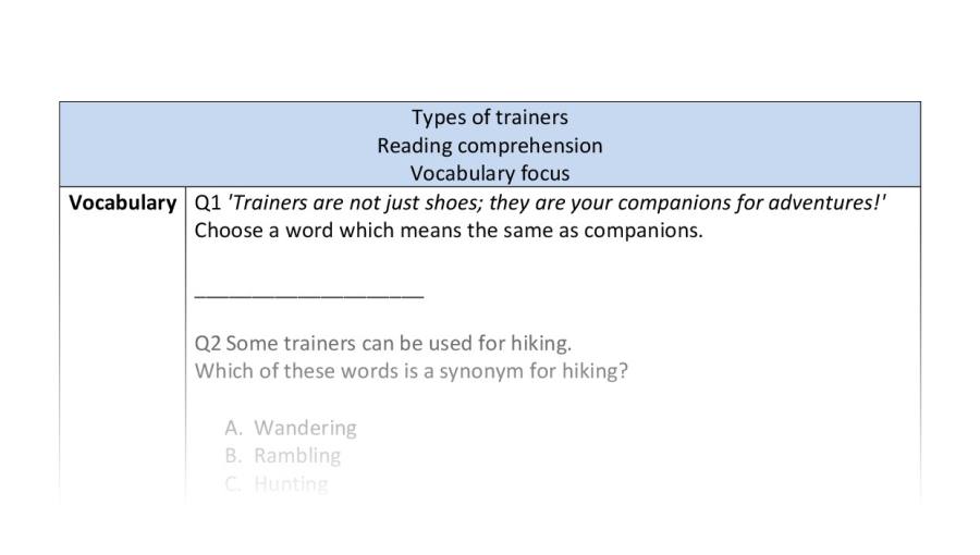 Reading comp-vocabulary-types of trainers
