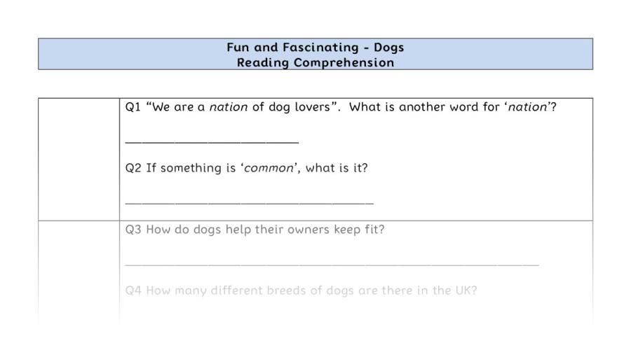 Reading Comprehension-Dogs-VRSIPE Focus