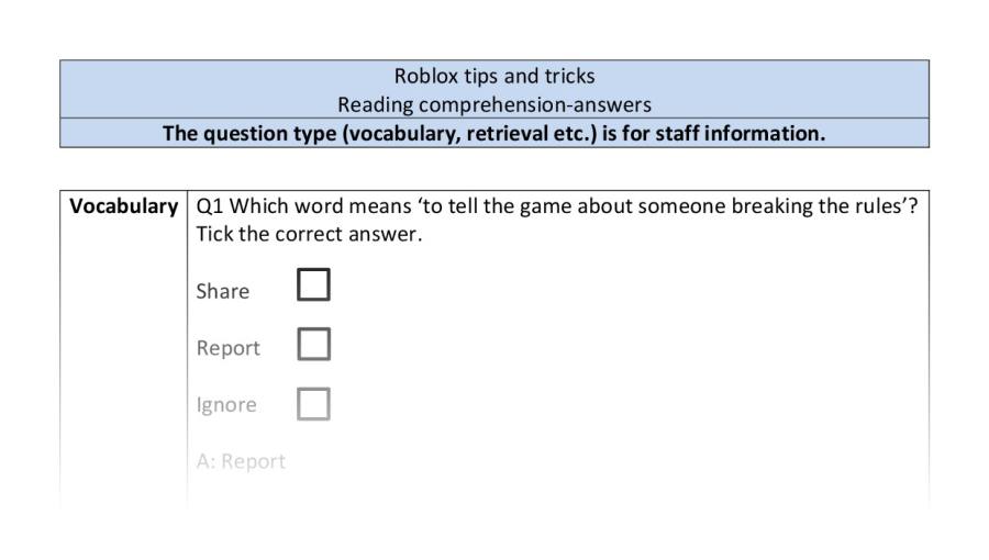 Reading comprehension - VRSIPE - Roblox tips and tricks - answers