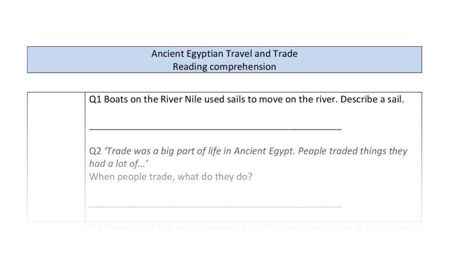 Reading comprehension - VRSIPE - Ancient Egyptian Travel and Trade