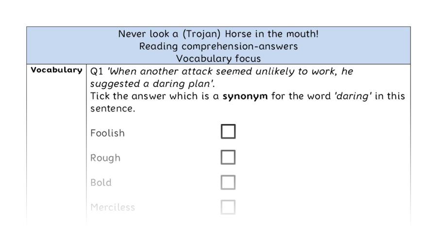 Reading comprehension - vocabulary - Never look a (Trojan) Horse in the mouth! - answers