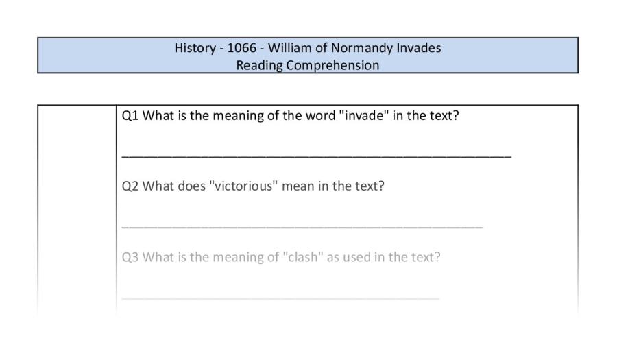 Reading Comprehension-William of Normandy Invades-VRSIPE Focus