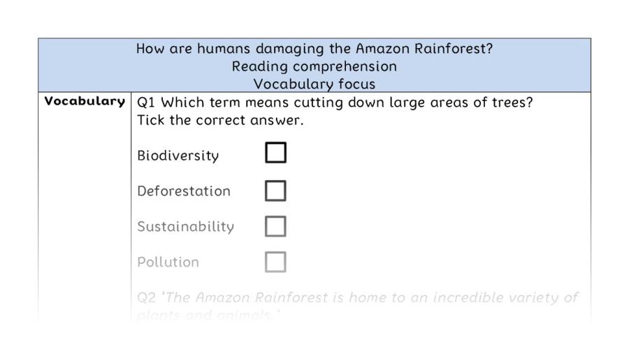 Reading comp-vocabulary-How are humans damaging the Amazon Rainforest