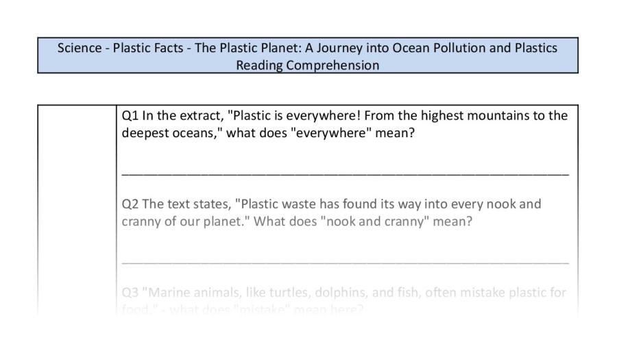 Reading comprehension-VRSIPE-the plastic planet