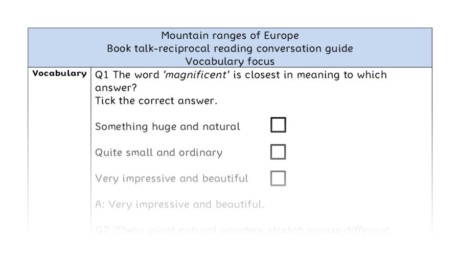 Reciprocal reading - vocabulary - Mountain ranges of Europe