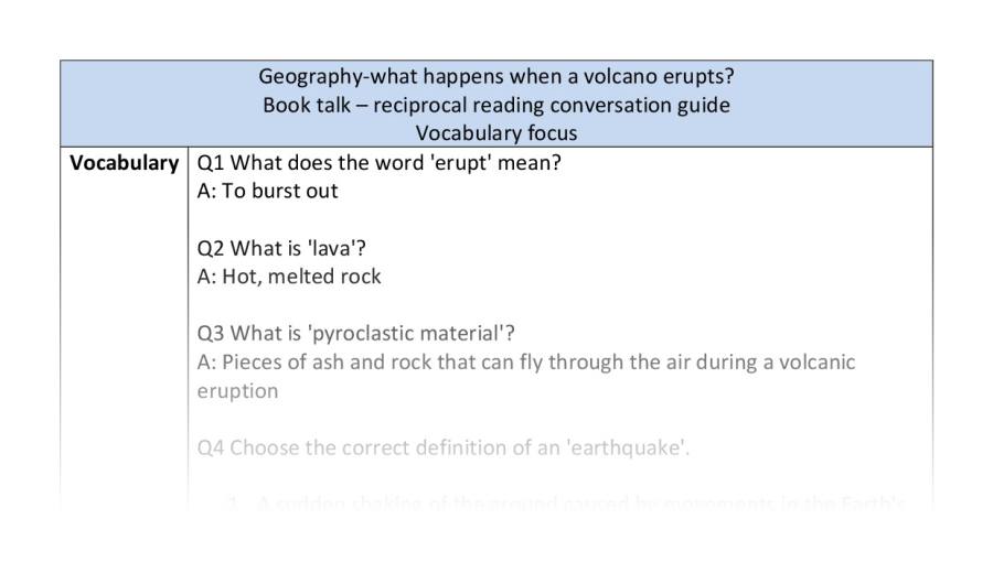 Reciprocal reading-vocabulary-what happens when a volcano erupts