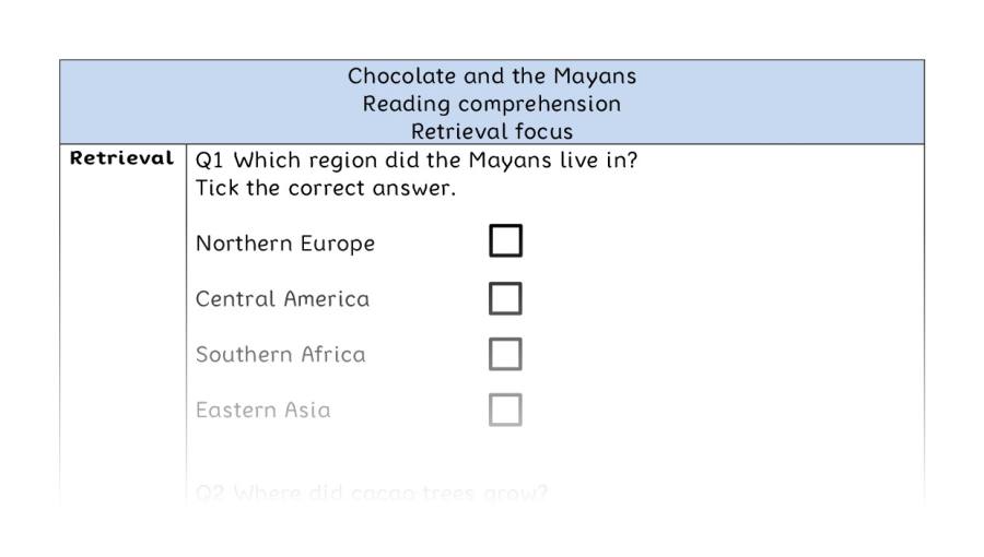 Reading comprehension - retrieval - Chocolate and the Mayans