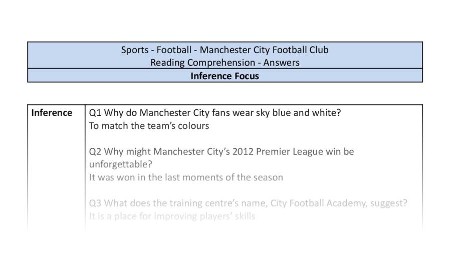 Reading Comprehension - Manchester City Football Club - Inference Focus
