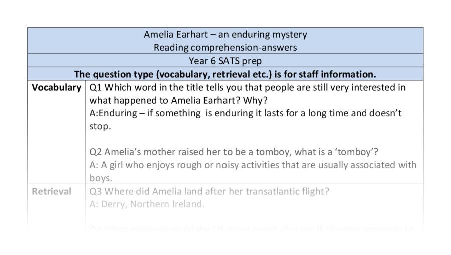 Reading comprehension - VRSIPE - Amelia Earhart
