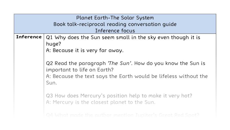 Reciprocal reading - inference - The Solar System