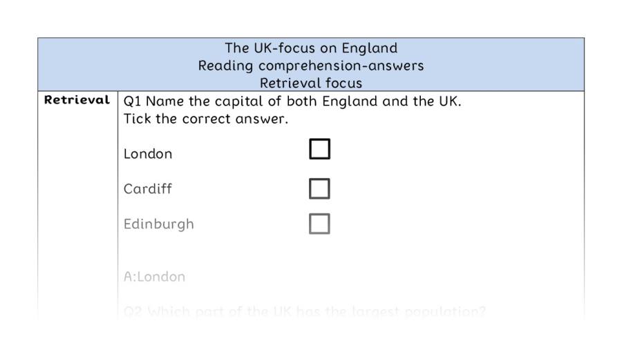 Reading comprehension - retrieval - The UK-focus on England - answers