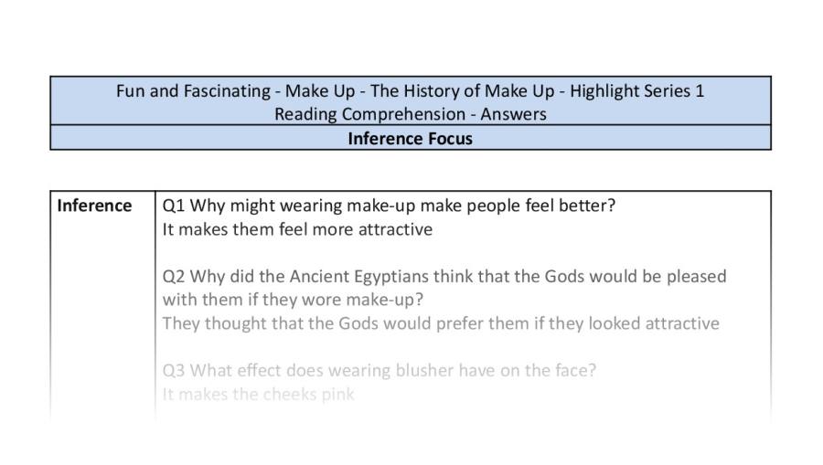 Reading Comprehension-The History of Make Up-inference-answers