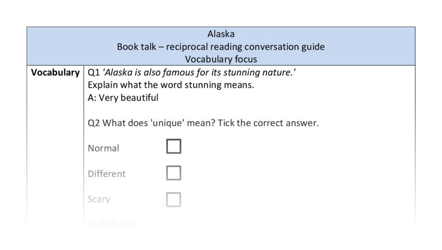 Reciprocal reading - Alaska - vocabulary