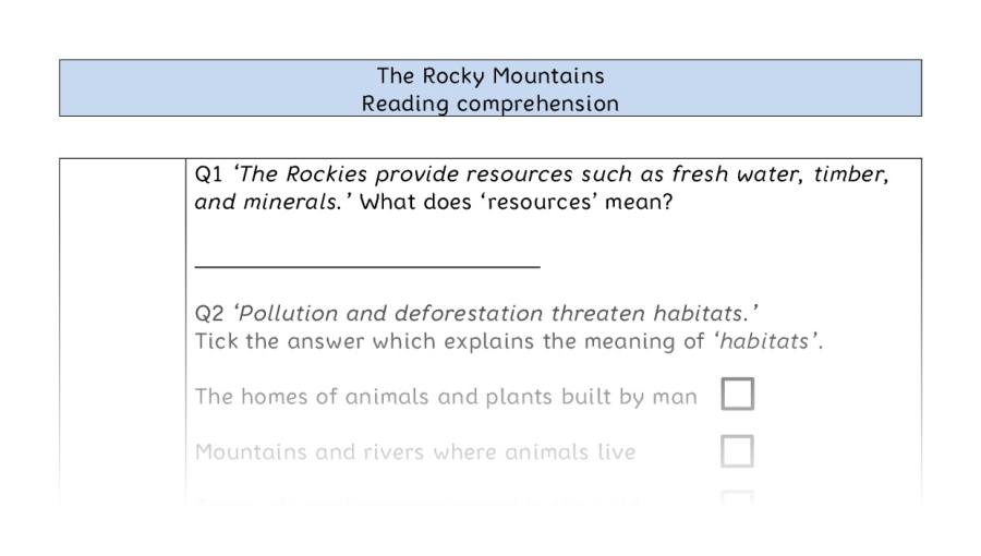 Reading comprehension - VRSIPE - The Rocky Mountains