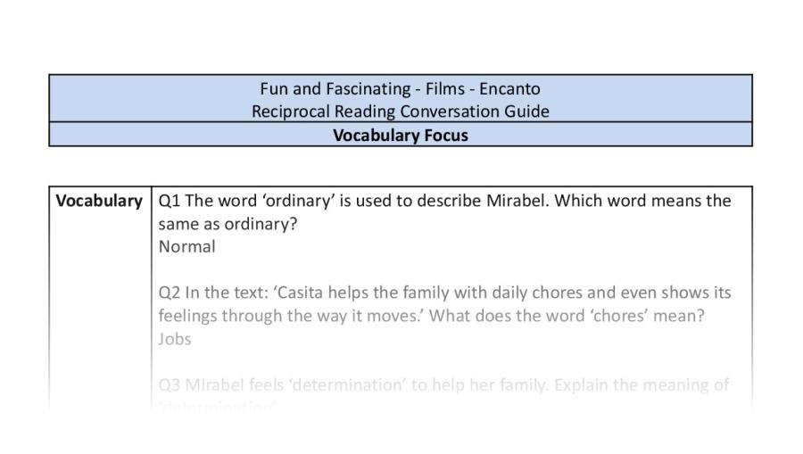 Reciprocal Reading Conversation - Encanto - Vocabulary Focus