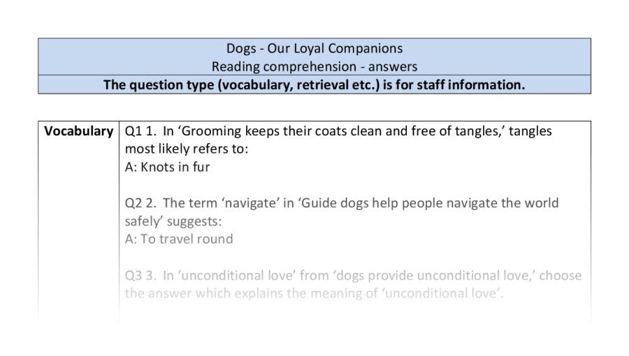 Reading comp-VRSIPE-dogs out loyal companions-answers