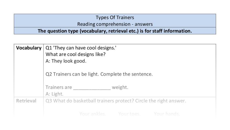 Reading comprehension - VRSIPE - Types Of Trainers
