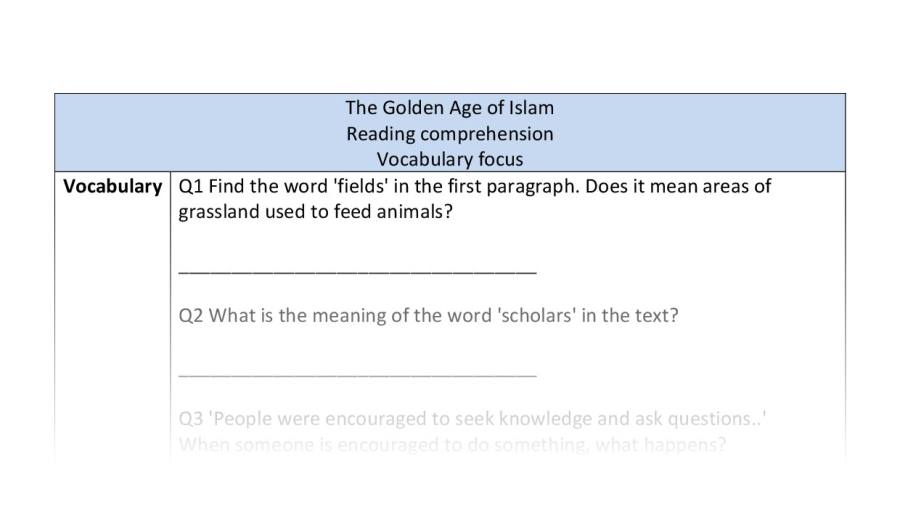 Reading comprehension - vocabulary - The Golden Age of Islam