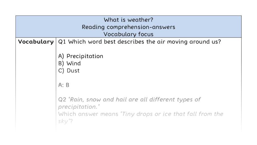 Reading comprehension - vocabulary - What is weather - answers