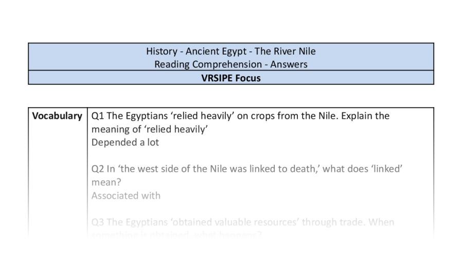 Reading Comprehension - The River Nile - VRSIPE Focus