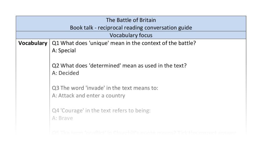 Reciprocal reading - The Battle of Britain - vocabulary