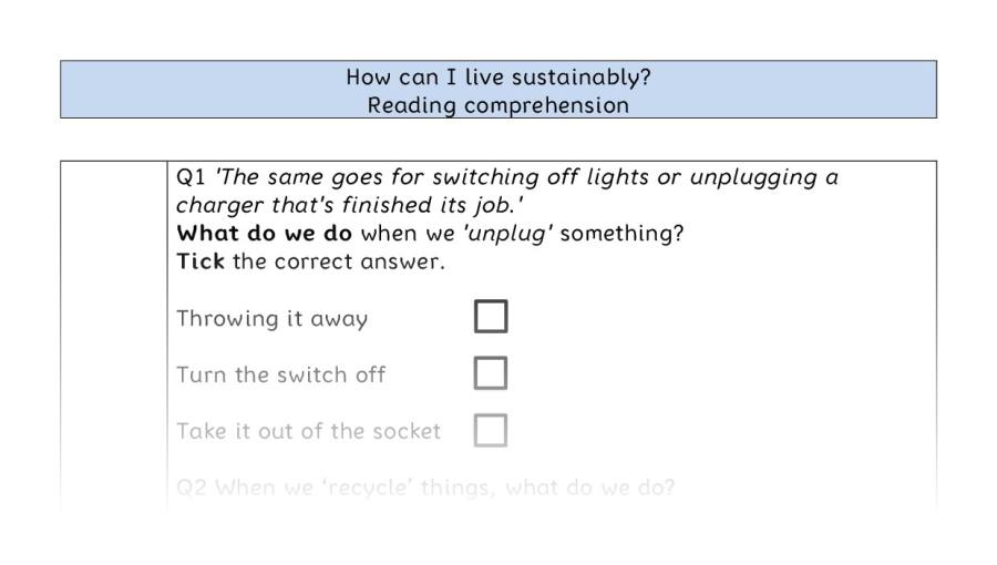 Reading comprehension - VRSIPE - How can I live sustainably