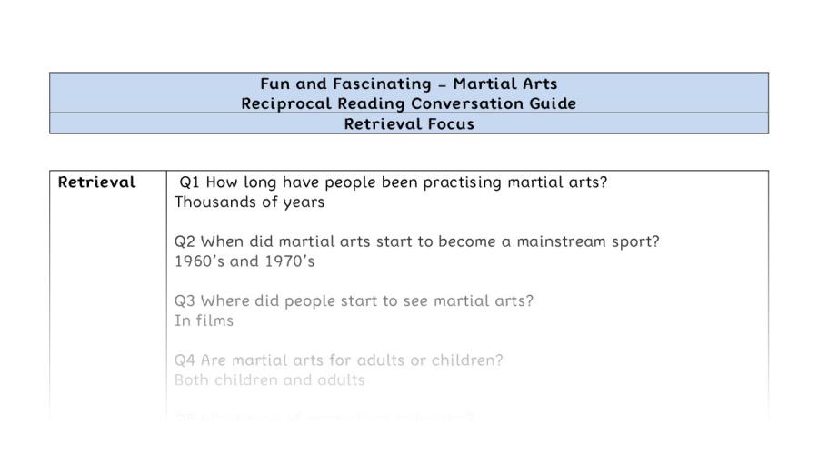 Reciprocal Reading Conversation - Martial Arts - Highlight Series 1 - Retrieval Focus