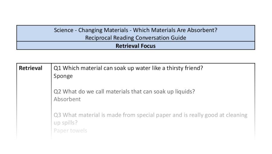 Reciprocal Reading Conversation - Which Materials Are Absorbent - Retrieval Focus