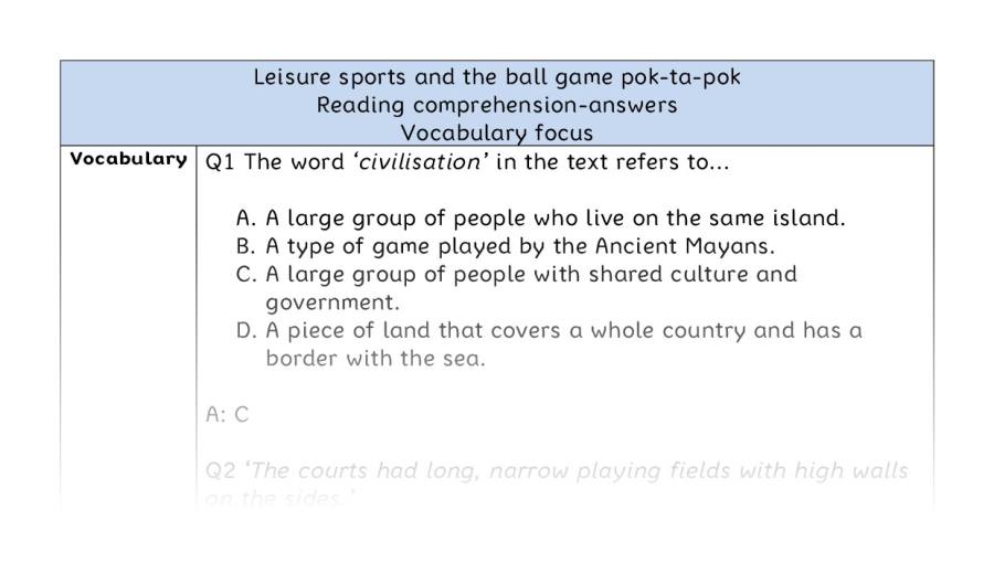 Reading comp-vocabulary-Leisure sports and pok-ta-pok - answers