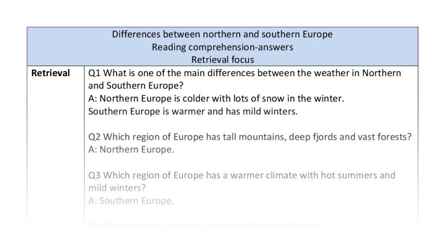 Reading comp-retrieval-differences northern southern Europe - answers