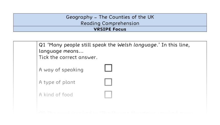 The Counties of the UK - Reading Comprehension - VRSIPE Focus