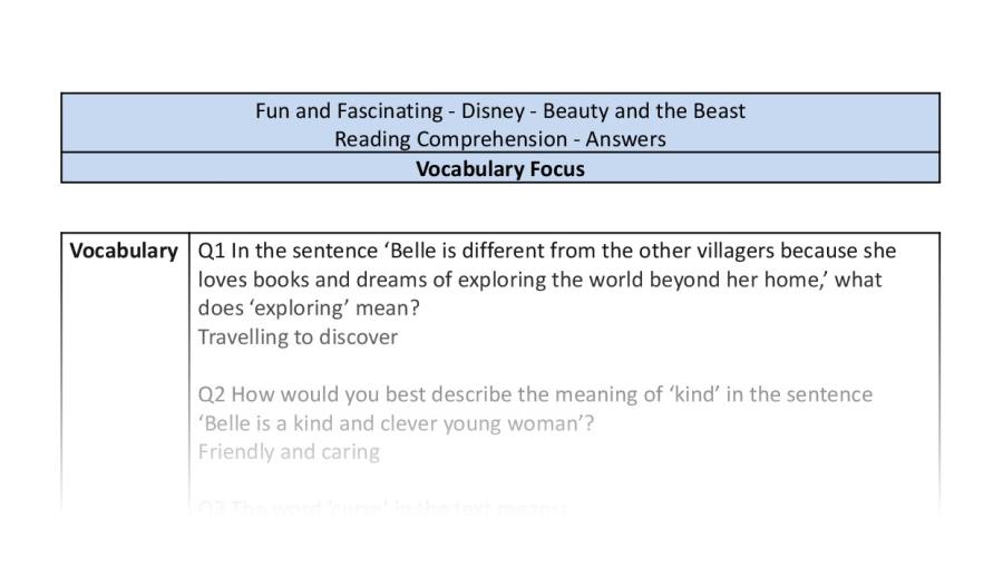 Reading Comprehension-Beauty and the Beast (2017) A Tale as Old as Time-vocabulary Focus-answers