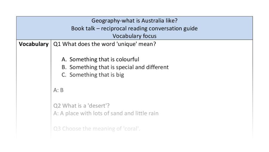 Reciprocal reading-vocabulary-what is Australia like - Copy