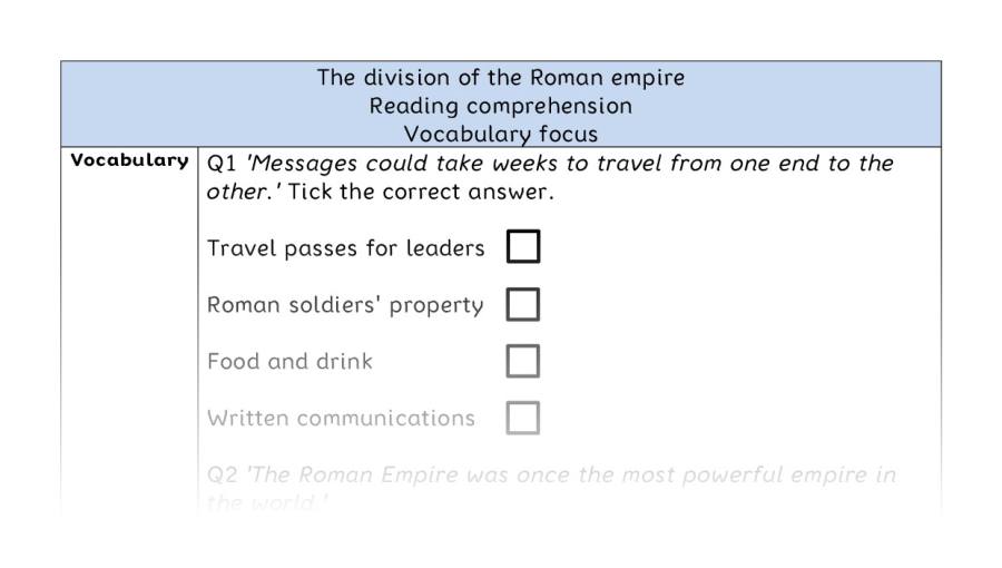 Reading comprehension - vocabulary - The division of the Roman empire