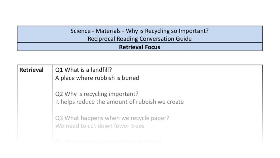 Reciprocal Reading Conversation - Why is Recycling so Important - Retrieval Focus