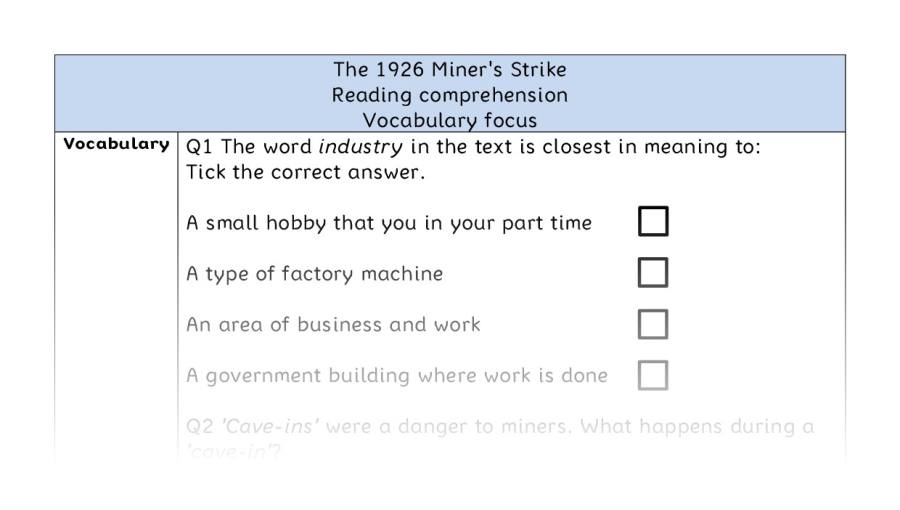 Reading comprehension - vocabulary - The 1926 Miners Strike