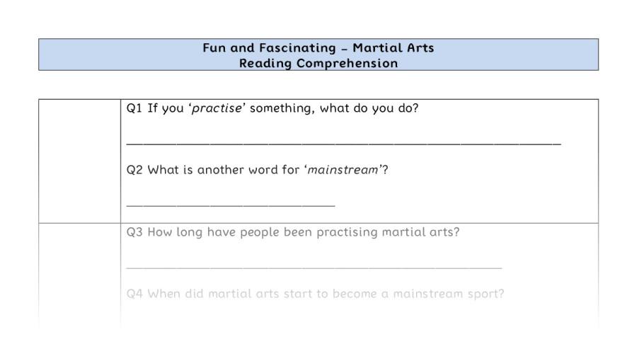 Reading Comprehension-Martial Arts-VRSIPE Focus