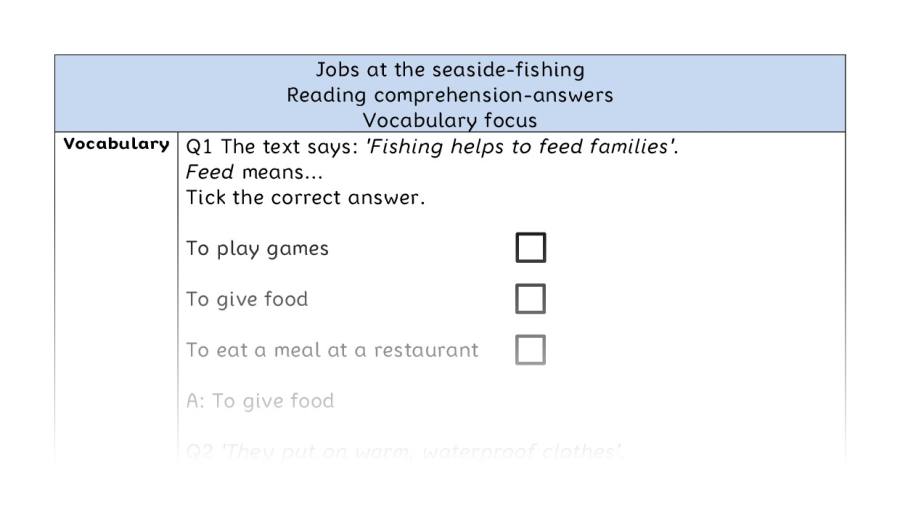Reading comprehension - vocabulary - Jobs at the seaside-fishing - answers