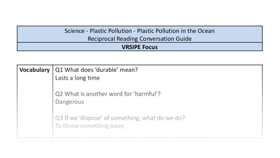 Reciprocal Reading Conversation - Plastic Pollution in the Ocean - VRSIPE Focus