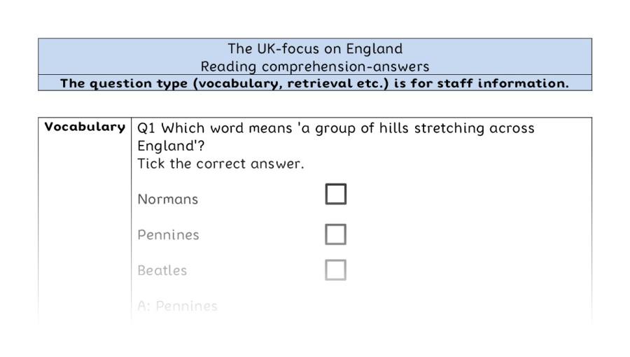 Reading comprehension - VRSIPE - The UK-focus on England-answers