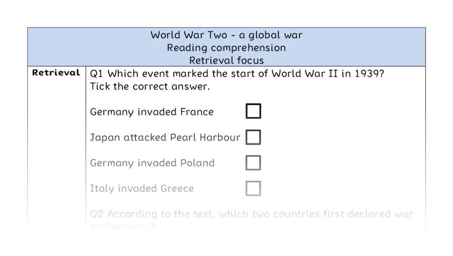 Reading comprehension - retrieval - World War Two - a global war