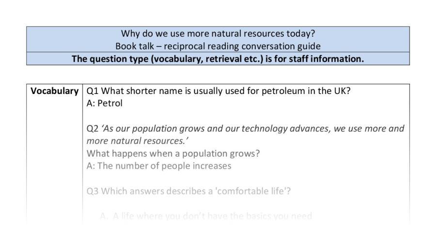 Reciprocal reading - VRSIPE - Why do we use more natural resources today